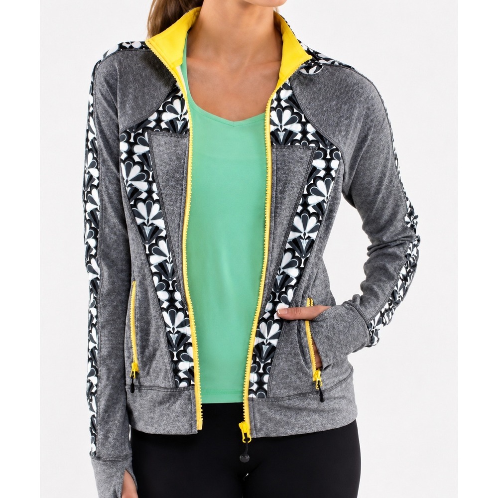 ivivva Perfect Your Practice Jacket Size 10 Lululemon Grey Yellow‎ Athletic Zip